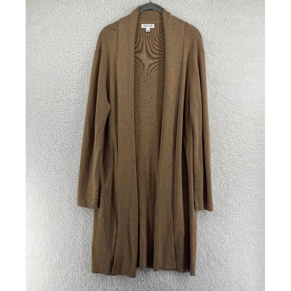 Prologue Womens L Camel Brown Long Duster Cardigan Open Front Cotton Blend